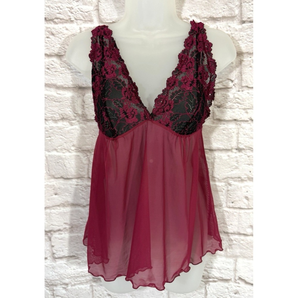 Victorias Secret Pink Sheer Lace Babydoll Top Lingerie L Coquette Feminine